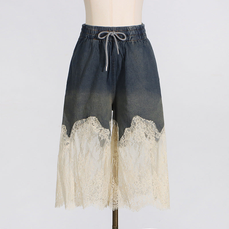 Lace Two-piece Simple Style Top Casual Denim Shorts Fashion Thin - Bellarte Enchanté Lace Two-piece Simple Style Top Casual Denim Shorts Fashion Thin